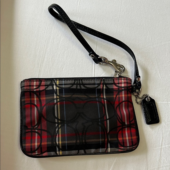 Coach Black and Red Plaid Wristlet - Picture 1 of 8